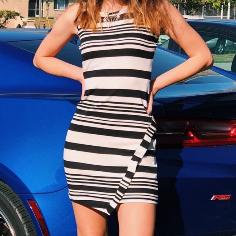 Pink Republic Black and White Striped Mini Dress